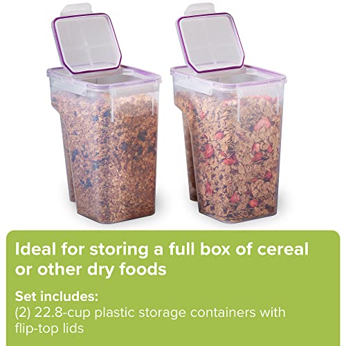 Snapware Airtight 2-Pack (22.8 Cup) Cereal Dispenser Storage Containers, Flip-Top Lid BPA Free, Plastic Containers For Cereal, Rice, Snack, Dry Food and Pantry Organization