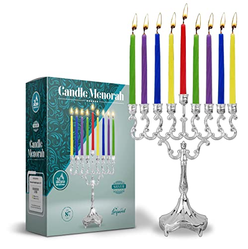 Silver Plated Candle Menorah - Fits all Standard Hanukkah Candles - Curved Branches, 8.5” High x 6.5” Wide - by Ner Mitzvah