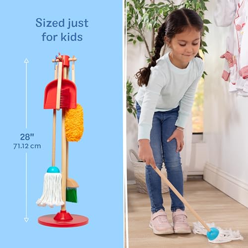 Amazon Melissa & Doug Dust Sweep Mop 6-Piece Pretend Play Set, Toddler Toy Cleaning, Pretend Play Home Cleaning, Kids Broom and Mop Set for Ages 3+