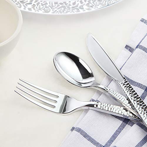 Supernal 300pcs Silver Plastic Forks,Premium Disposable Forks Polished,Special Hammered Design,Perfect for Big Party,Wedding and Any Catering Events,Perfect for Birthday,Party,Wedding