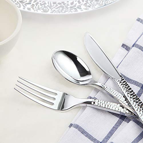 Supernal 180 pieces Silver Plastic Silverware,Disposable Plastic Silverware,Party Plastic Flatware,Perfect Plastic Silver Cutlery for Birthday,Party,Wedding