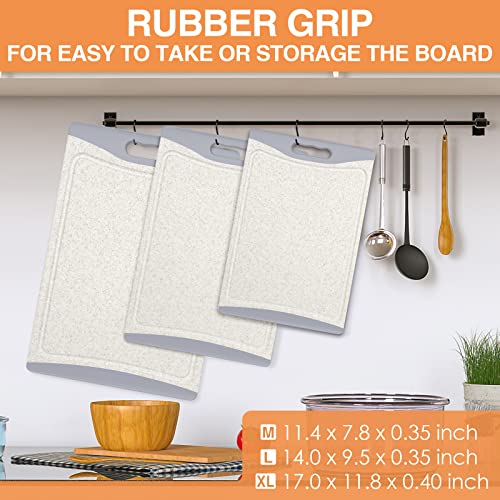 Extra Large Cutting Boards, Plastic Cutting Boards for Kitchen (Set of 3) Cutting Board Set Dishwasher Chopping Board with Juice Grooves Easy-Grip Handles, Beige, Empune