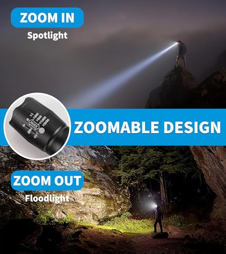 LED Flashlights - Flashlights High Lumens with 5 Modes, Mini Flashlights, Bright, Zoomable, Waterproof, Powerful for Home & Outdoor Use, Flashlight for Camping, Hiking, Walking, Small Gifts 2 Pack