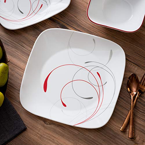 Corelle Vitrelle 18-Piece Service for 6 Dinnerware Set, Triple Layer Glass and Chip Resistant, Lightweight Square Plates and Bowls Set, Splendor