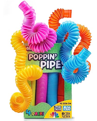BUNMO Easter Basket Stuffers Pop Tubes Large 4pk | Hours of Fun for Kids | Imaginative Play & Stimulating Creative Learning | Toddler Sensory Toys | Tons of Ways to Play | Stretch, Twist & Pop