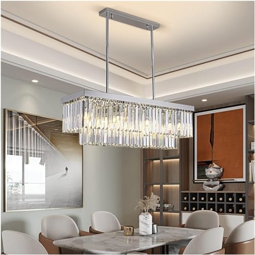 Modern Chandelier, Ceiling Light Ceiling Chandelier Lamp, Crystal Chandeliers Rectangle Chrome Gold Chandelier Compatible with Dining Room Bedroom, vintage chandeliers, Silver