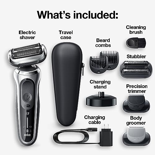 Braun Series 7 7032cs Flex Electric Razor for Men, Wet & Dry, Electric Razor, Rechargeable, Cordless Foil Shaver with Beard Trimmer and Charging Stand, Silver