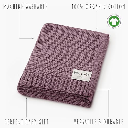 Organic Cotton Receiving Swaddle Blanket for Girls - 100% Luxury Soft Organic Cotton Knit Warm Cozy Stroller Crib Quilt Swaddle Blanket for Newborns Infants Babies & Toddlers (0-2Yrs - Sugar Plum)