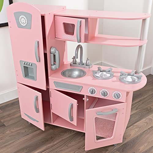 KidKraft Vintage Wooden Play Kitchen with Pretend Ice Maker and Play Phone, Pink