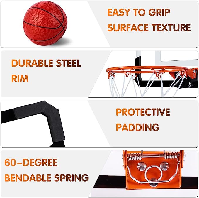 Indoor Mini Basketball Hoop for Door - Over The Door Basketball Hoop Indoor for Kid Small Basketball Hoop with 4 Balls, Foldable Basketball Hoop for Wall & Room Basketball Toy Gift for Boy Kids Teens