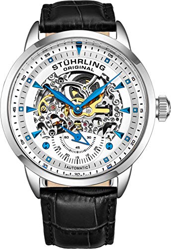 Stuhrling Original Mens Skeleton Automatic Dress Watch for Men with Alligator Embossed Leather Watch Strap & Mechanical Automatic Skeleton Watch Movement