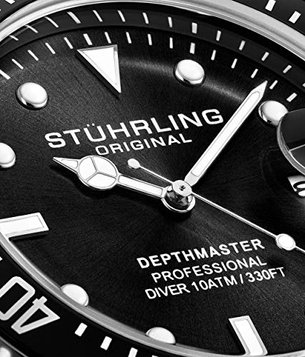 Stuhrling Original Men's Watch Dive Watch Silver 42 MM Case with Screw Down Crown Rubber Strap Water Resistant to 330 FT