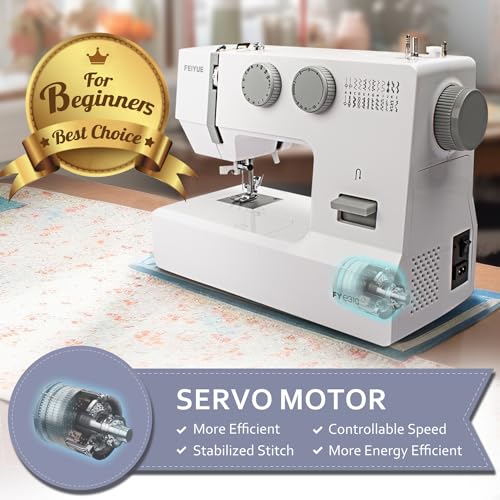 FEIYUE FYe310 Domestic Sewing Machine with Servo Motor, Controllable Speed, Stabilized Stitch, 105 Stitch Applications, Dual LED Lights (White)