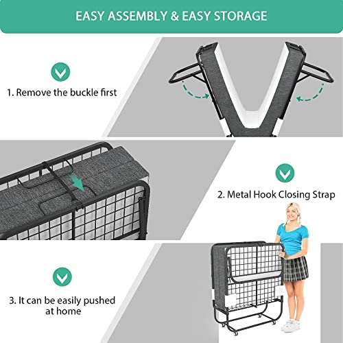 Foxemart Folding Bed with Mattress Portable Foldable Guest Beds Cot Size Rollaway Beds for Adults with Luxurious Memory 5 Inch Foam Mattress and Super Sturdy Frame, 75 x 31 Inch