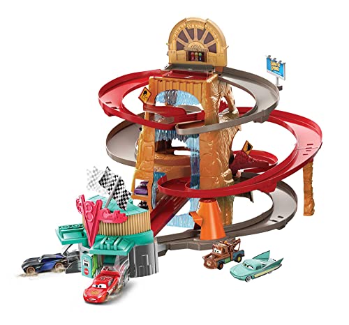 Disney Cars Toys and Track Set, Radiator Springs Mountain Race Playset with 2 Toy Cars, Launcher & Winning Flag