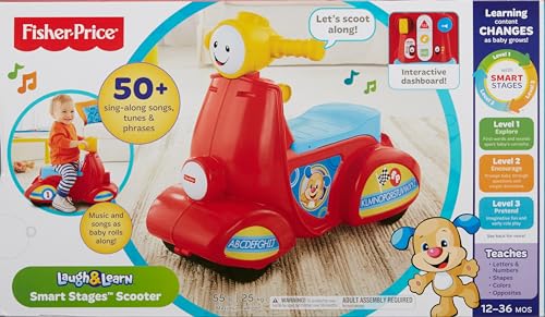 Fisher-Price Baby Learning Toy Laugh & Learn Smart Stages Scooter Ride-On with Music for Developmental Play Toddlers Ages 1+ Years