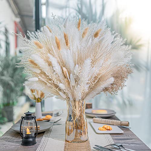 95 PCS Natural Pampas Grass Decor Bouquet | Boho Dried Floral Arrangement Centerpiece Table Decor Wedding Decor Rustic Decor (95PCS)