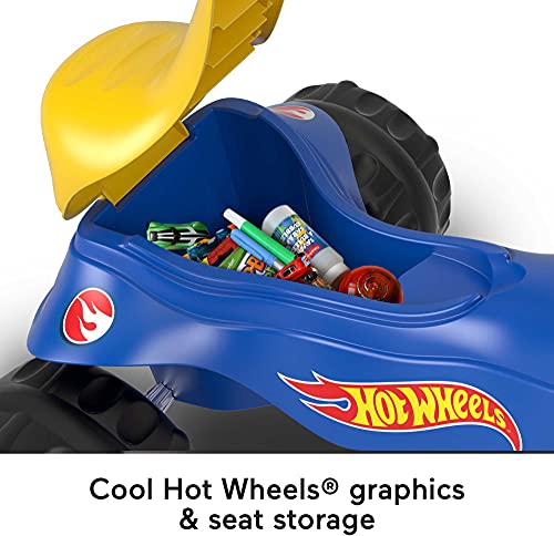 Fisher-Price Hot Wheels Toddler Tricycle Tough Trike Bike with Handlebar Grips & Storage for Preschool Kids Ages 2+ Years