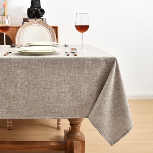 Fitable Faux Linen Tablecloths Rectangle 60 x 144 Inch - 2 Pack Neutral Table Clothes for 10 Foot Tables, Nature Faux Burlap Kitchen Table Covers for Dining, Party, Farmhouse, Banquet, Buffet