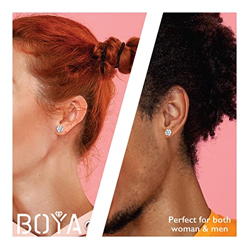 Boya Moissanite Stud Earrings for Women,0.6-2ct 18K White Gold Plated Silver Friction Back and Post for Women Men, D Color VVS1 Round Lab Created Diamond Earrings Men