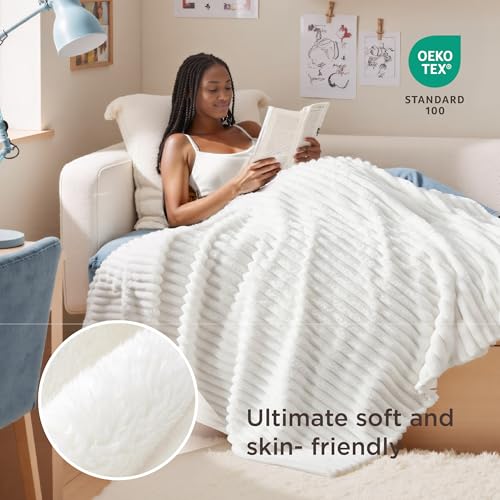 Amazon Bedsure White Throw Blanket for Couch - GentleSoft Cozy Blanket for Women, Cute Fleece Throws for Girls, Teacher Gifts Birthday Gifts for Women Men Mom, Room Home Dorm Decor, Off White, 50x60 Inches