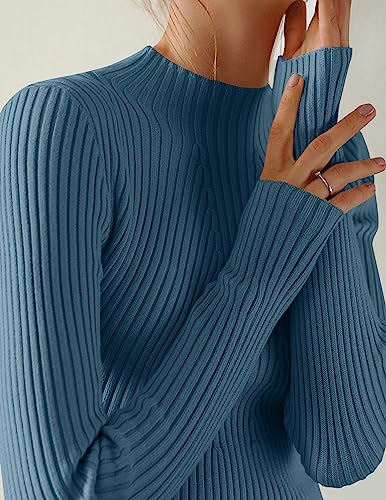 ZESICA Women's 2024 Fall Long Sleeve Turtleneck T Shirts Ribbed Knit Sweater Slim Fit Basic Casual Tee Tops