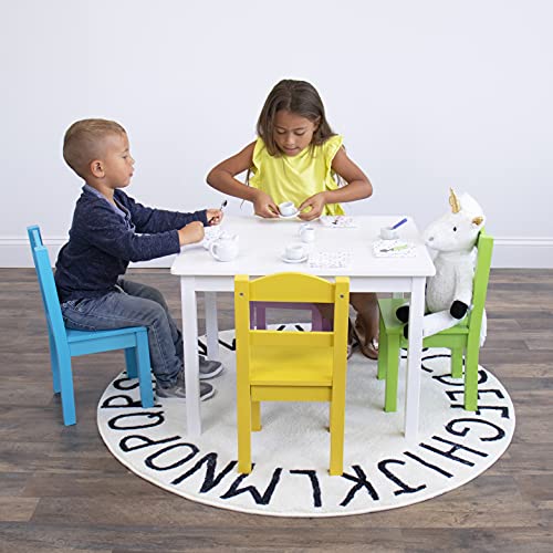 Humble Crew Kids Wood Table & 4 Chair Set Primary, White/Pastels