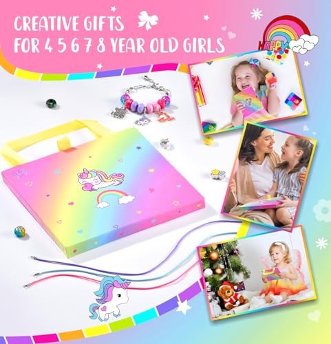 Girls Charm Bracelet Making Kit - Kids Unicorn Charms Bracelets Kits Jewelry Supplies Make Set DIY Art Craft Set Creative Birthday Gifts for 3 4 5 6 7 8 Year Old Girl Little Children Girl Toys Age 6-8