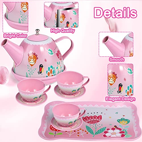 Tea Party Set for Little Girls,PRE-WORLD Princess Tea Time Toy Including Dessert,Cookies,Doughnut,Teapot Tray Cake, Tablecloth & Carrying Case,Kids Kitchen Pretend Play for Girls Boys Age 3-6