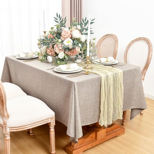 Fitable Faux Linen Tablecloths Rectangle 60 x 144 Inch - 2 Pack Neutral Table Clothes for 10 Foot Tables, Nature Faux Burlap Kitchen Table Covers for Dining, Party, Farmhouse, Banquet, Buffet