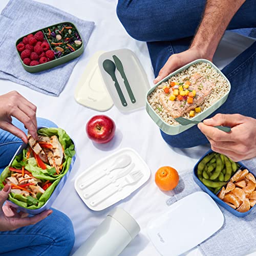 Bentgo Classic (Blue) - All-in-One Stackable Lunch Box Solution - Sleek and Modern Bento Box Design Includes 2 Stackable Containers, Built-in Plastic Silverware, and Sealing Strap