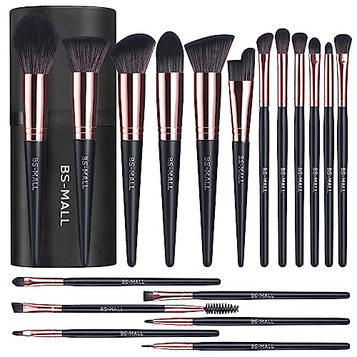 BS-MALL Makeup Brush Set 18 Pcs Premium Synthetic Foundation Powder Concealers Eye shadows Blush Makeup Brushes with black case (C-Rose)