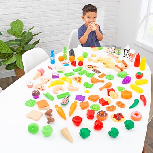 KidKraft 115-Piece Deluxe Tasty Treats Pretend Play Food Set, Plastic Grocery and Pantry Items, Gift for Ages 3+