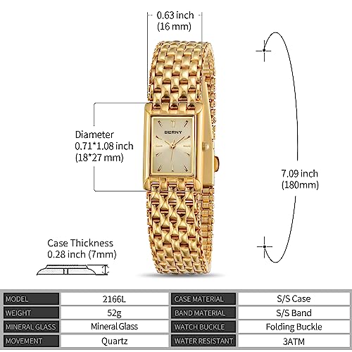 BERNY Gold Watches for Women Updated Ladies Quartz Wrist Watches Stainless Steel Band Womens Small Gold Watch Luxury Casual Fashion Bracelet Tools Included