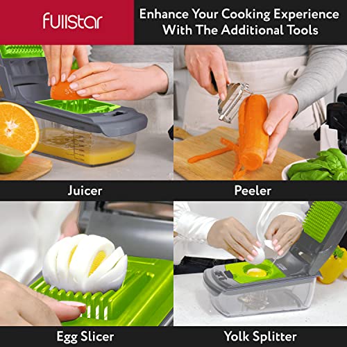 Fullstar 9-in-1 Deluxe Vegetable Chopper Vegetable Cutter - Spiralizer Vegetable Slicer Dicer - Onion Chopper Food Veggie Chopper - Juicer Peeler Egg Slicer & Separator - Kitchen Gadgets Gray/Green