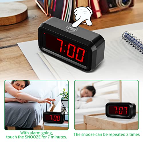 Alarm Clock, Digital Clock, Small Wall Clock, Battery Operated, Adjustable 3-Level Led Brightness, Dim Night Mode, 12/24Hr, Cordless, Constantly 1.2'' Digits Display for Bedroom/Travel, Easy to Set