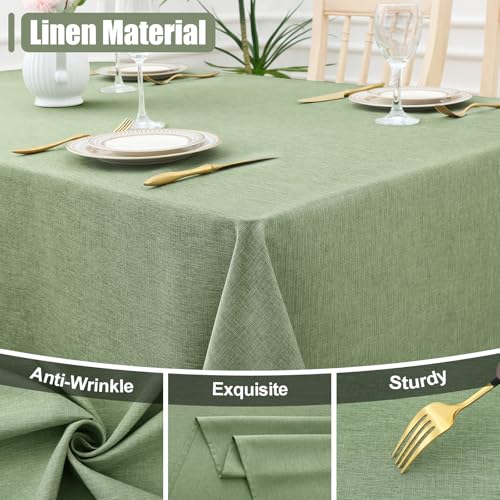 Smiry Rectangle Linen Tablecloth, Waterproof Spillproof Anti-Wrinkle Burlap Table Cloth, Washable Decorative Farmhouse Fabric Table Covers for Dining, Fall Parties, Banquets, 60x120 Inch, Sage Green