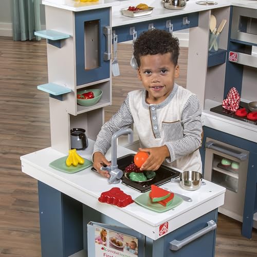 Step2 Grand Walk-In Wooden Kids Kitchen Playset, Indoor/Outdoor Kitchenette, Interactive Play with Lights and Sounds, Made of Durable Wood, Includes 15 Piece Toy Accessories, For Toddlers 3+ Years Old