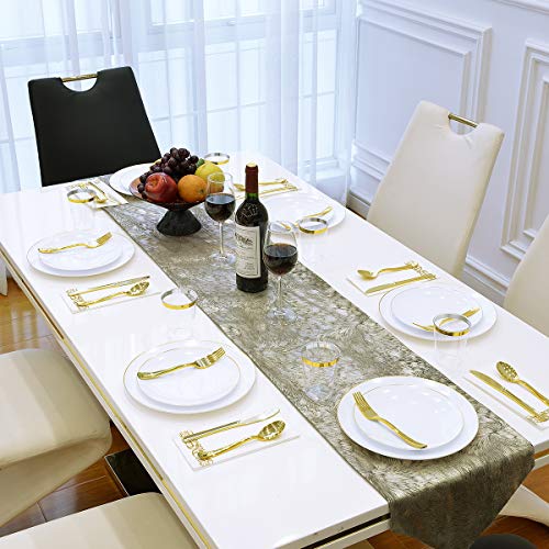 Vplus 175 Count Gold Rim Plastic Plates Sets, Disposable Dinnerware Sets for Wedding Party, Include 25 Dinner Plates,25 Dessert Plates,25 Forks,25 Knives,25 Spoons,25 Cups,25 Napkins (Gold Rim)