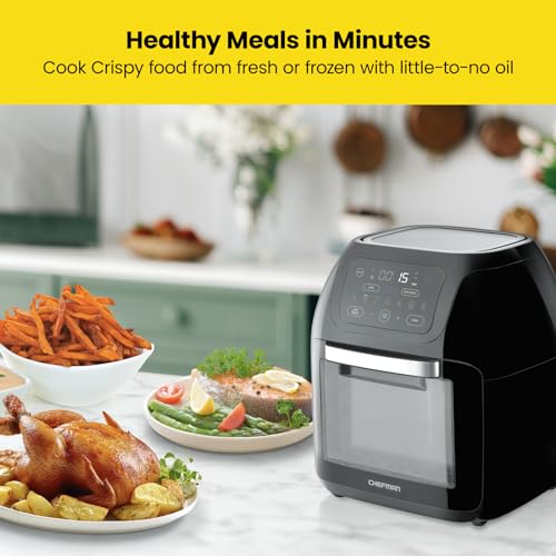 CHEFMAN Multifunctional Digital Air Fryer+ Rotisserie, Dehydrator, Convection Oven, 17 Touch Screen Presets Fry, Roast, Dehydrate, Bake, XL 10L Family Size, Auto Shutoff, Large Easy-View Window, Black