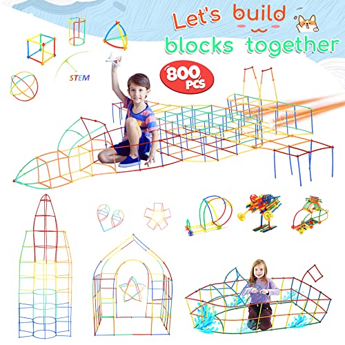 Straw Constructor Toys STEM Building Toys 800Pcs Toys for 3+ Year Interlocking Plastic Toys Engineering Toys Thin Tube Blocks Toy Educational Toy Kit for Indoor&Outdoor Kids Toys Boys and Girls Gift