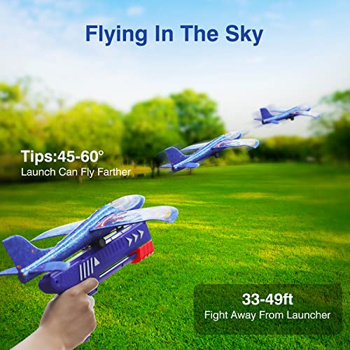 Wesfuner 3 Pack Foam Airplane Launcher Toys, 2 Flight Mode Glider Plane,Kids Flying Toy,3 4 5 6 7 8 9 10 11 12 Year Old Boys Girls Gifts,Outdoor Sport Party Favor