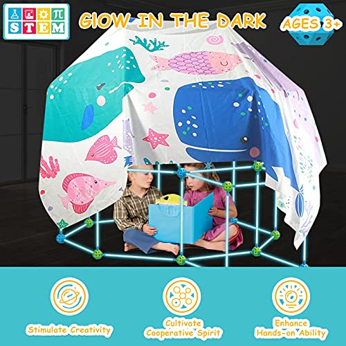 9IUoom Fort Building Kit for Kids 120 Pieces Glow in The Dark Air Forts Builder Gift Construction Toys for 3 4 5 6 7 8 9+ Years Old Boys Girls DIY Fun