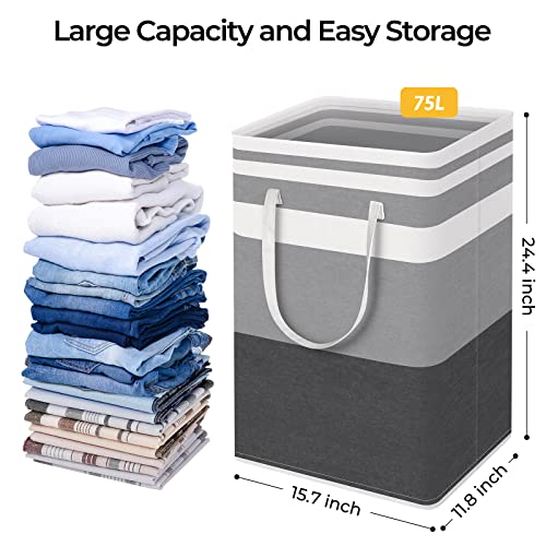 HomeHacks 1-Pack Large Laundry Basket,Waterproof, Freestanding Laundry Hamper, Collapsible Tall Clothes Hamper with Extended Handles for Clothes Toys in The Dorm and Family-(Gradient Grey, 75L)