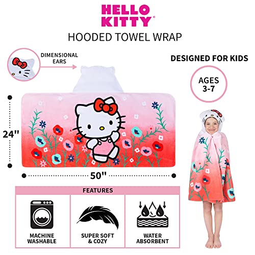 Hello Kitty Bath/Pool/Beach Soft Cotton Terry Hooded Towel Wrap, 24 in x 50 in, By Franco Kids