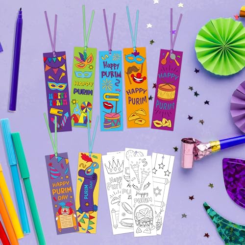 75Pcs Purim Color Your Own Bookmarks Happy Purim DIY Coloring Blank Bookmark Classroom Art Craft Supplies for Teachers Students Jewish Purim Carnival Holiday Party Gift Supplies Reward Goodie Fillers