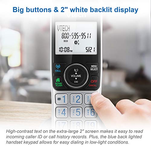 vtech VS112-4 DECT 6.0 Bluetooth 4 Handset Cordless Phone for Home with Answering Machine, Call Blocking, Caller ID, Intercom and Connect to Cell (Silver & Black)