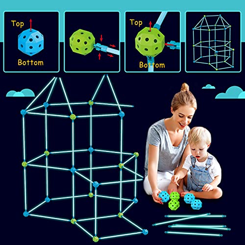 9IUoom Fort Building Kit for Kids 120 Pieces Glow in The Dark Air Forts Builder Gift Construction Toys for 3 4 5 6 7 8 9+ Years Old Boys Girls DIY Fun