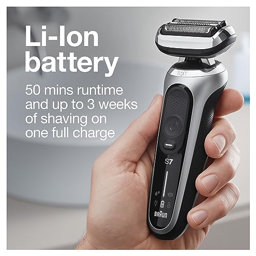 Braun Series 7 360 Flex Head Electric Shaver with Beard Trimmer for Men, Rechargeable, Wet & Dry with Charging Stand & Travel Case, Silver Black