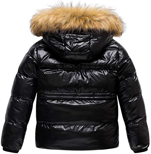 CREATMO US Girl's Kids Metallic Shiny Jacket with Detachable Fur Collar Warmth Winter Outerwear